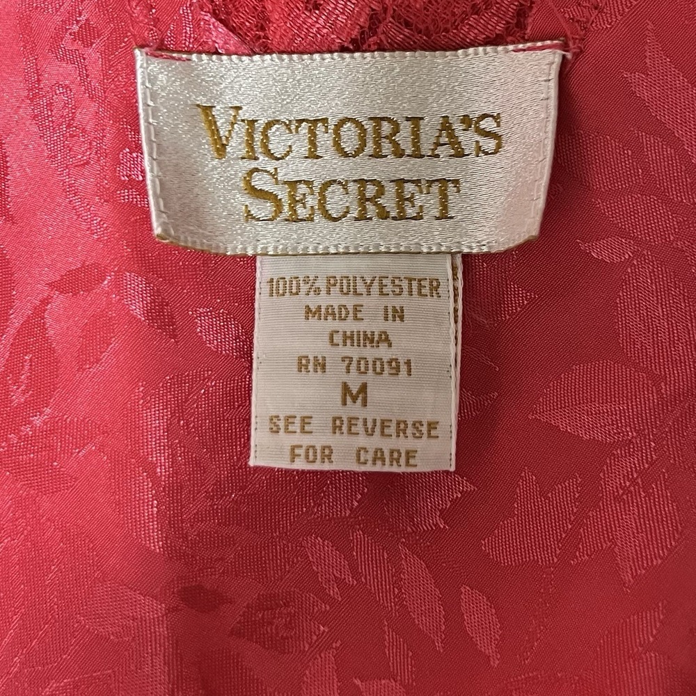 Victoria Secrets Nightie Red Floral Lace Chemise Scallop Hem Vintage Romantic - Picture 6 of 9